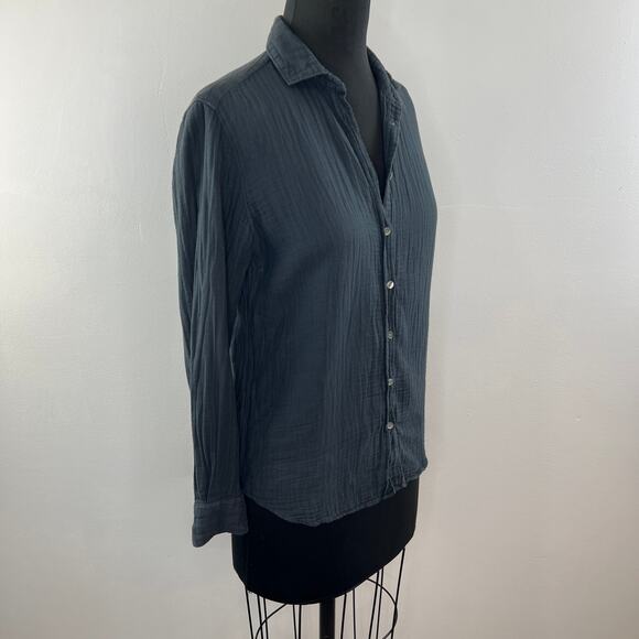 HARTFORD ALTERNATIVE CLASSICS Gray Cotton Gauze Button Down Long Sleeve Shirt 2 - Picture 2 of 8
